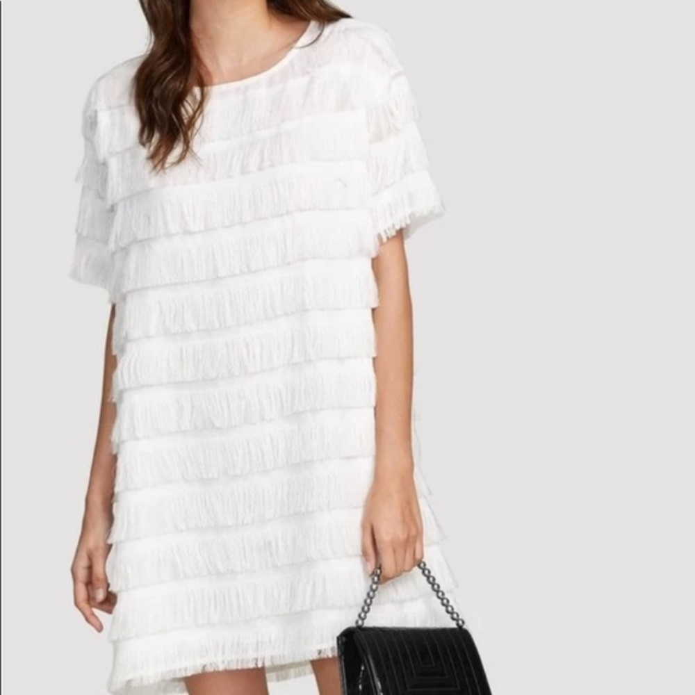 All:Row White fringe Go-Go mini shirt dress Size:Large - Worn once.
